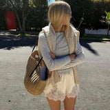 Women Satin Lace Shorts Silky Pajama Lounge Shorts Elastic Waist Chic Sleepwear Bottoms