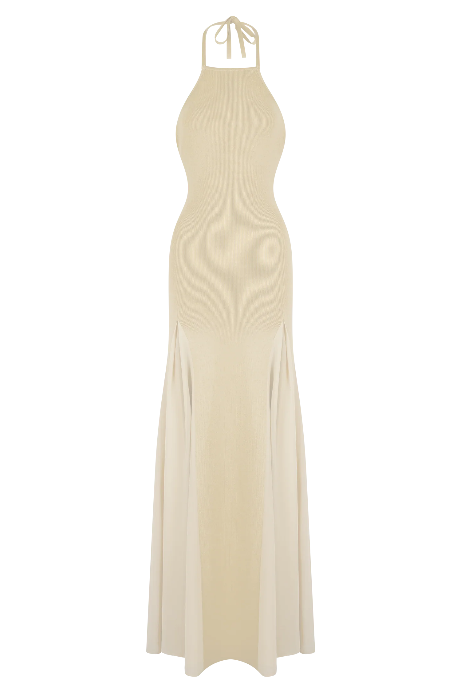 Soleil Knit And Mesh Halter Maxi Dress Cream