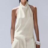 Women Halter Top Cowl Neck Backless Satin Silk Tank Tops Elegant Going Out Clubwear