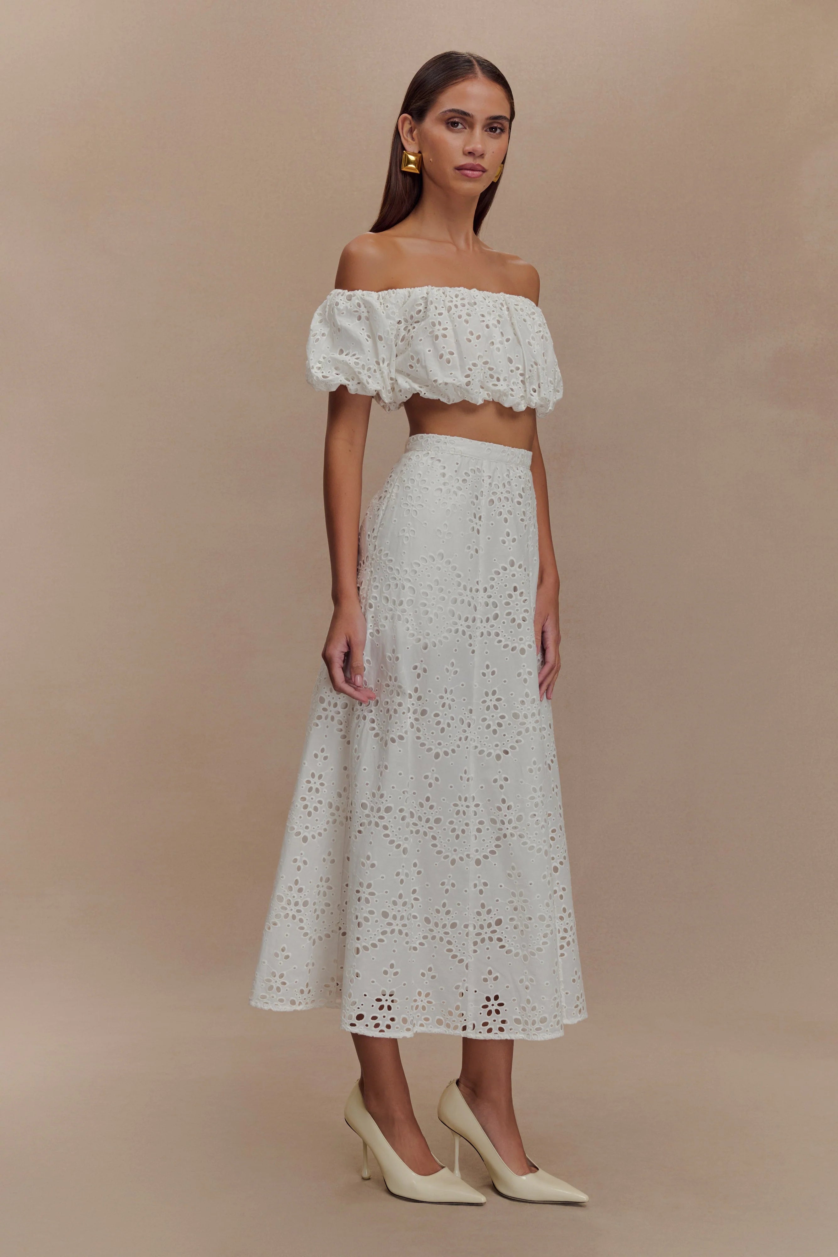 Autumn Off Shoulder Broderie Top White