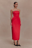 Ophelia Peplum Satin Maxi Dress Red