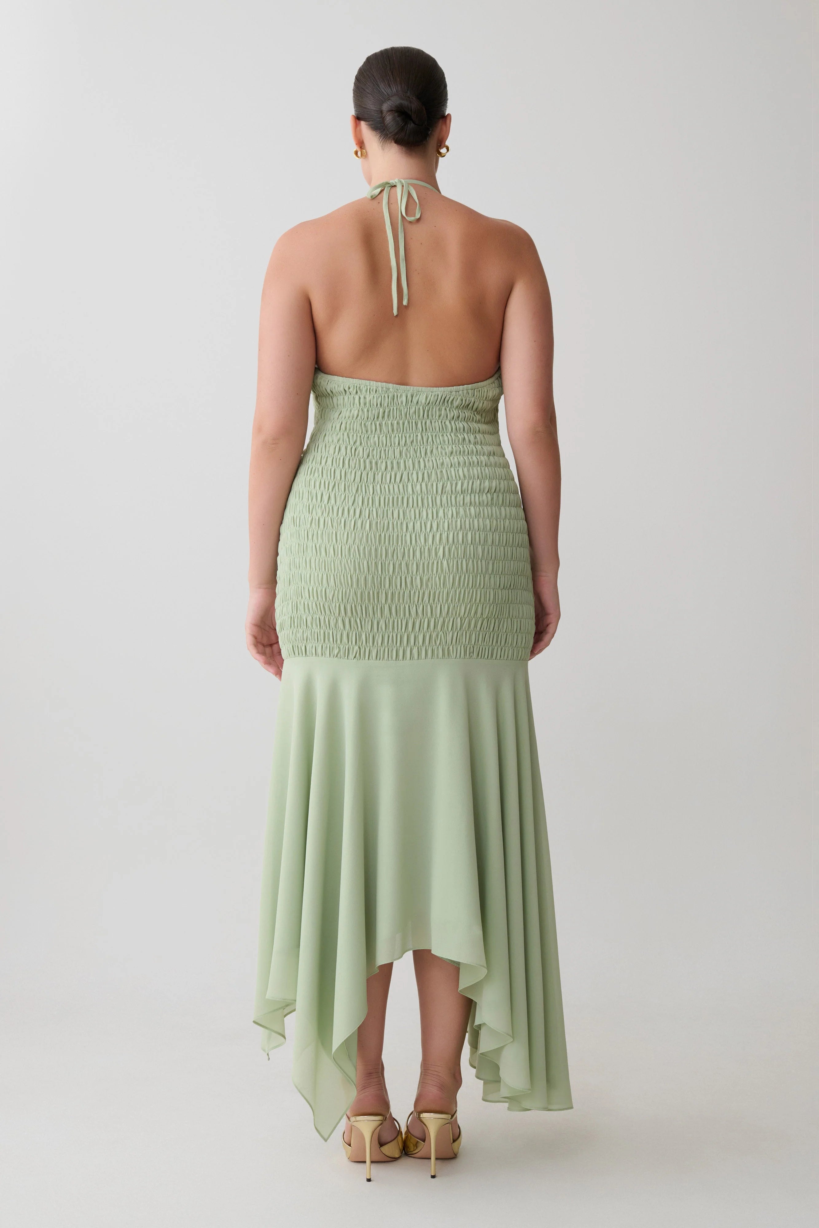 Evelyn Shirred Chiffon Maxi Dress Sage