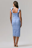 Precious Treasure Powder Blue Square Neck Midi Dress With Tie Details