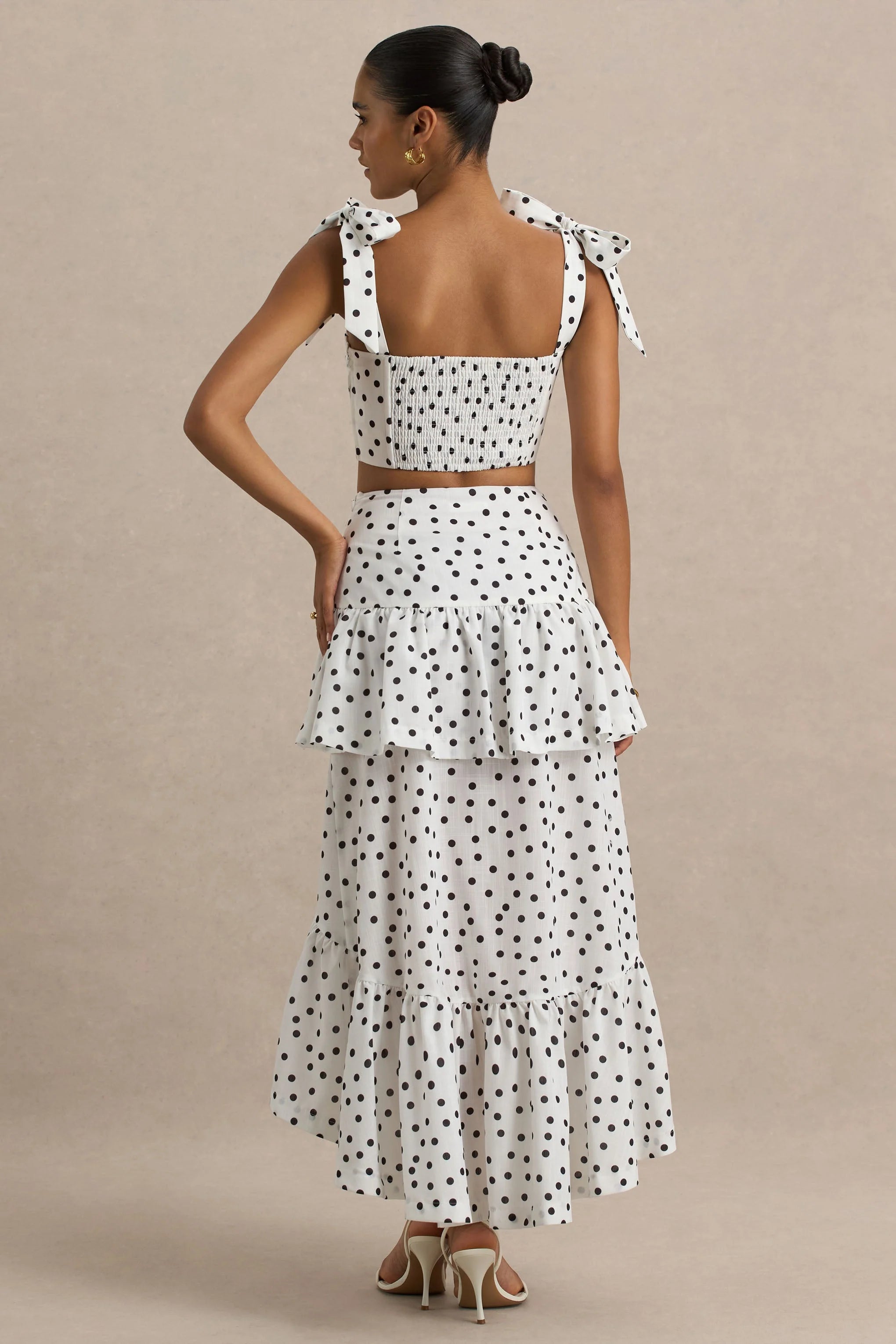 Emry White Polka Dot High Waist Maxi Skirt With Ruffle Detail