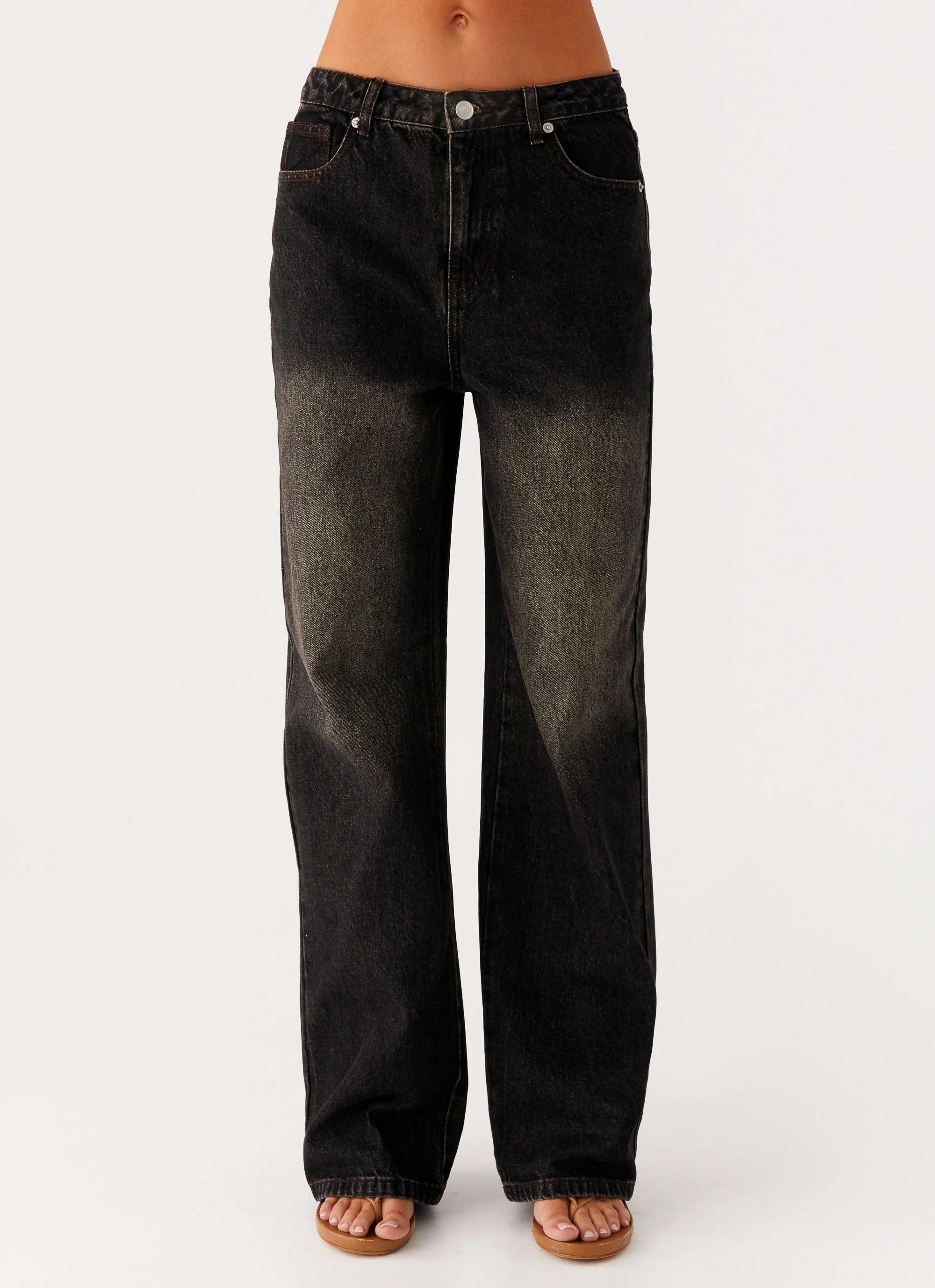 Back Again Straight Leg Denim Jeans Acid Charcoal