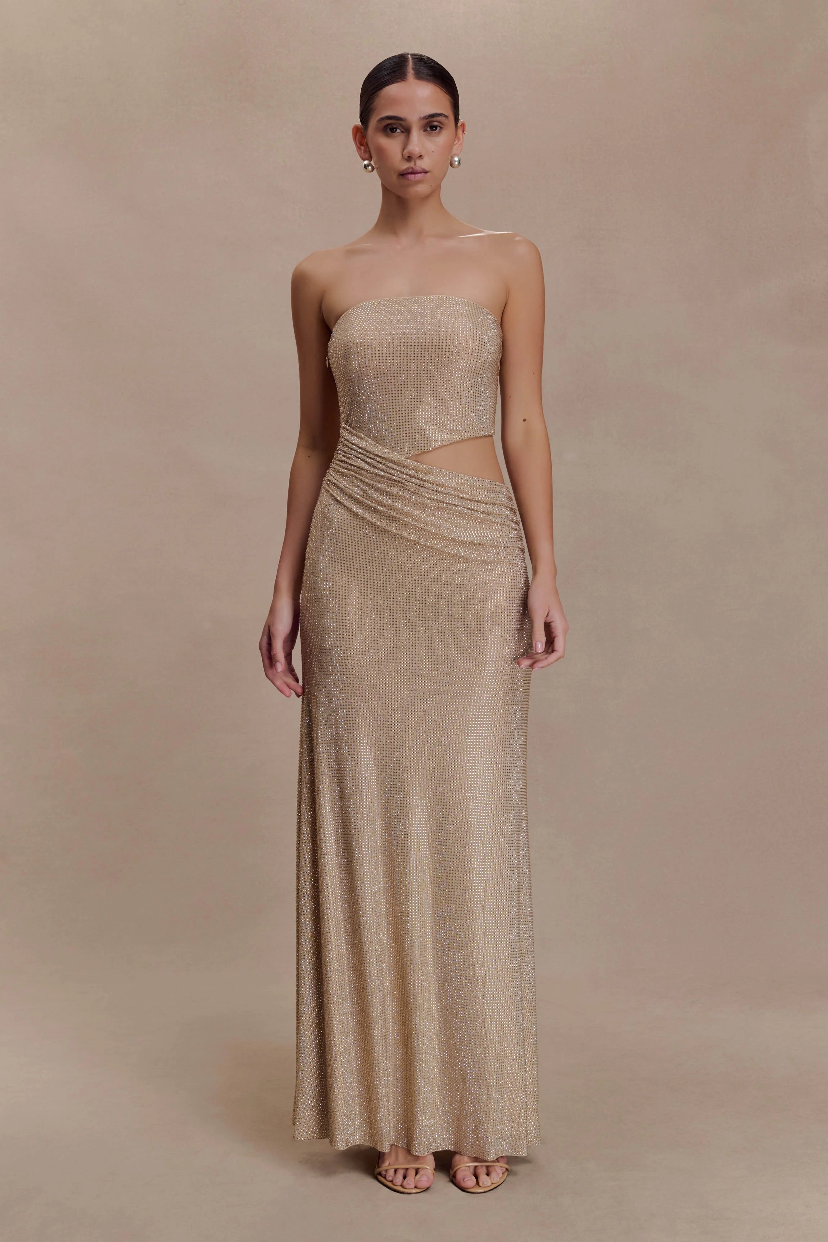 Starla Strapless Diamante Maxi Dress Gold