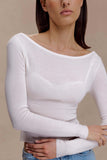 Paedyn Merino Wool Ribbed Long Sleeve Top Ivory