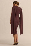 Milaine Dark Brown Round Neck Maternity Midi Dress With Cape Sleeves