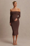 Elspeth Brown Bardot Neck Maternity Midi Dress