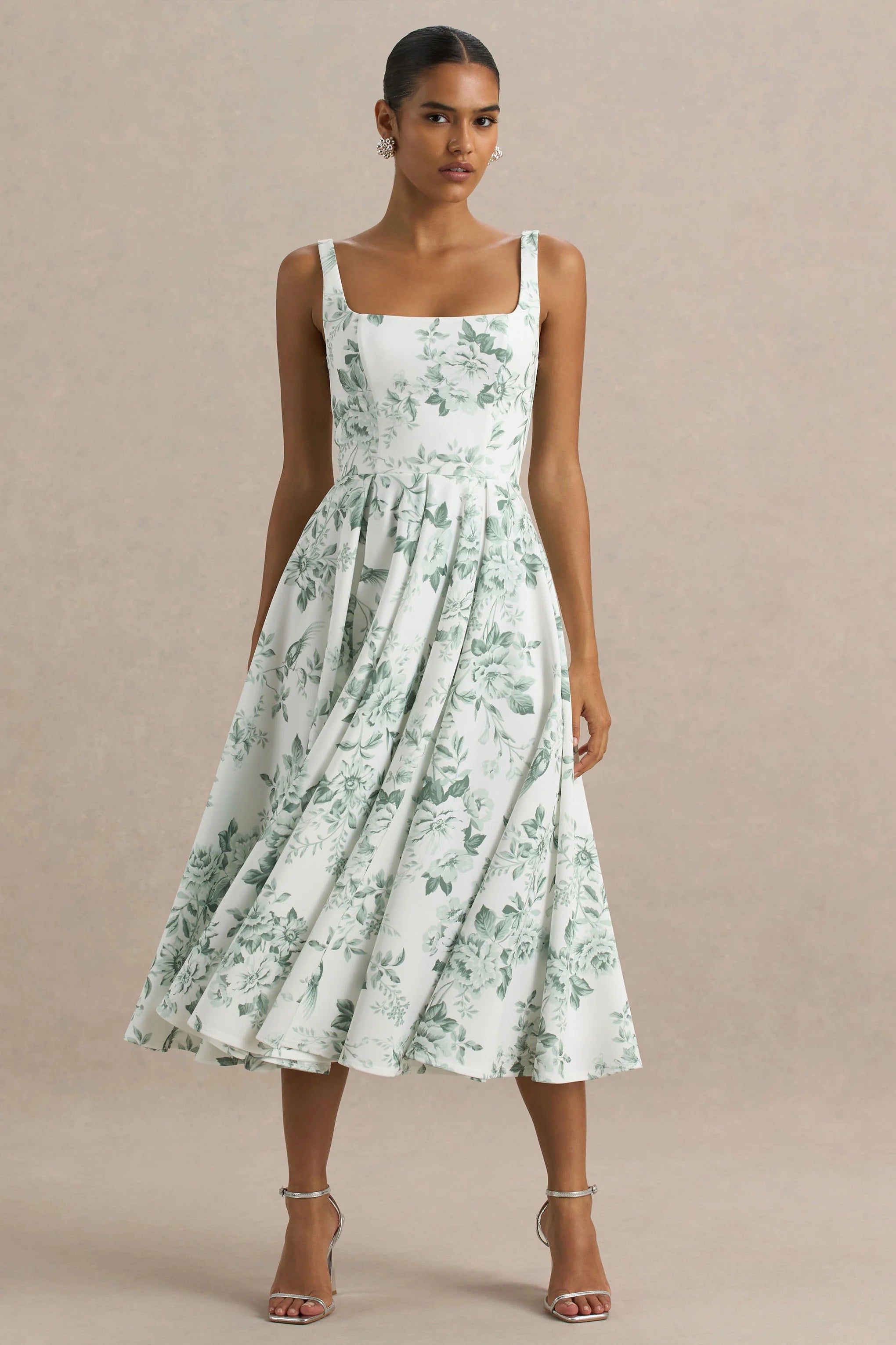 Lissa Green Porcelain Print Square Neck Midi Dress