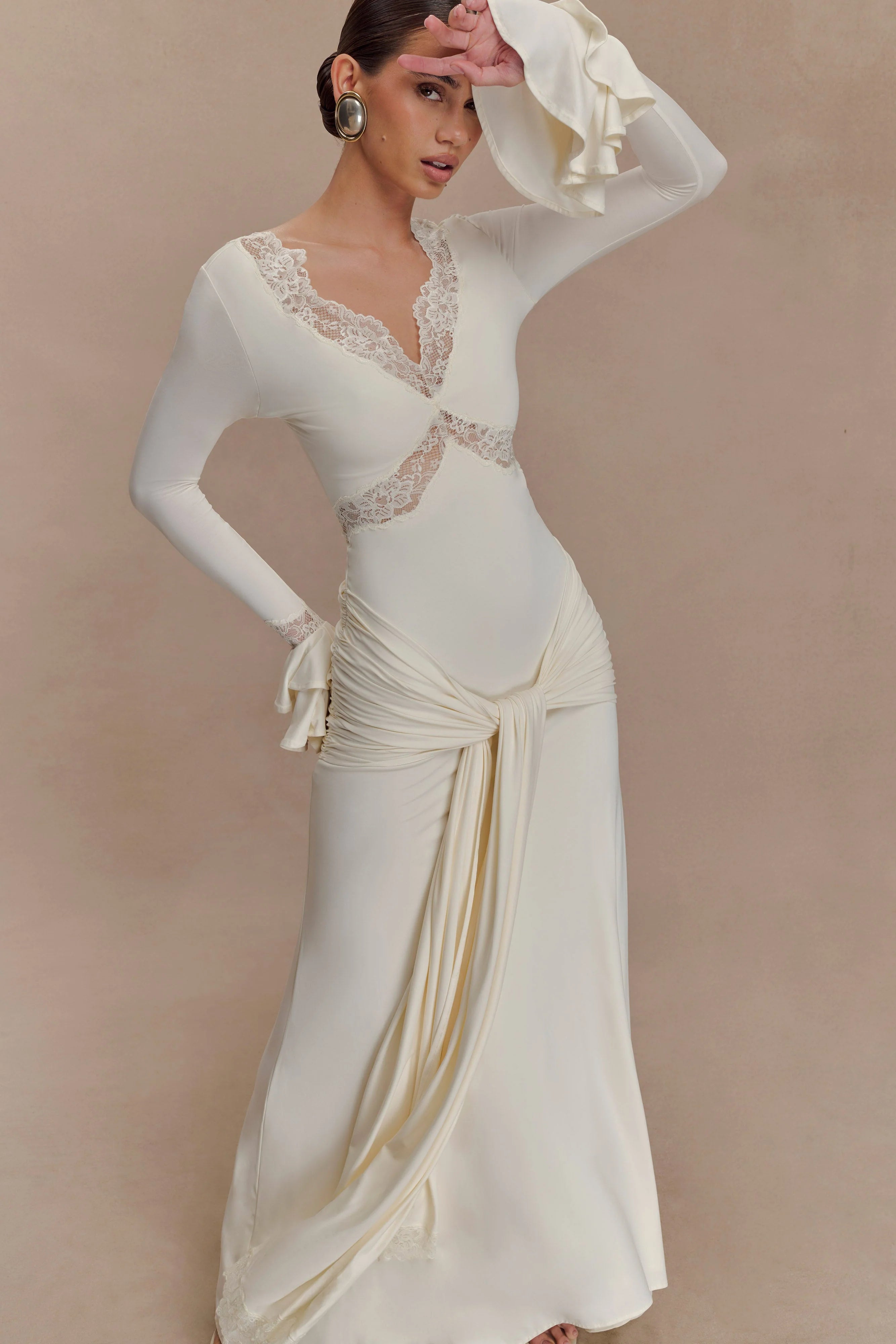 Electra Slinky Lace Maxi Dress Ivory
