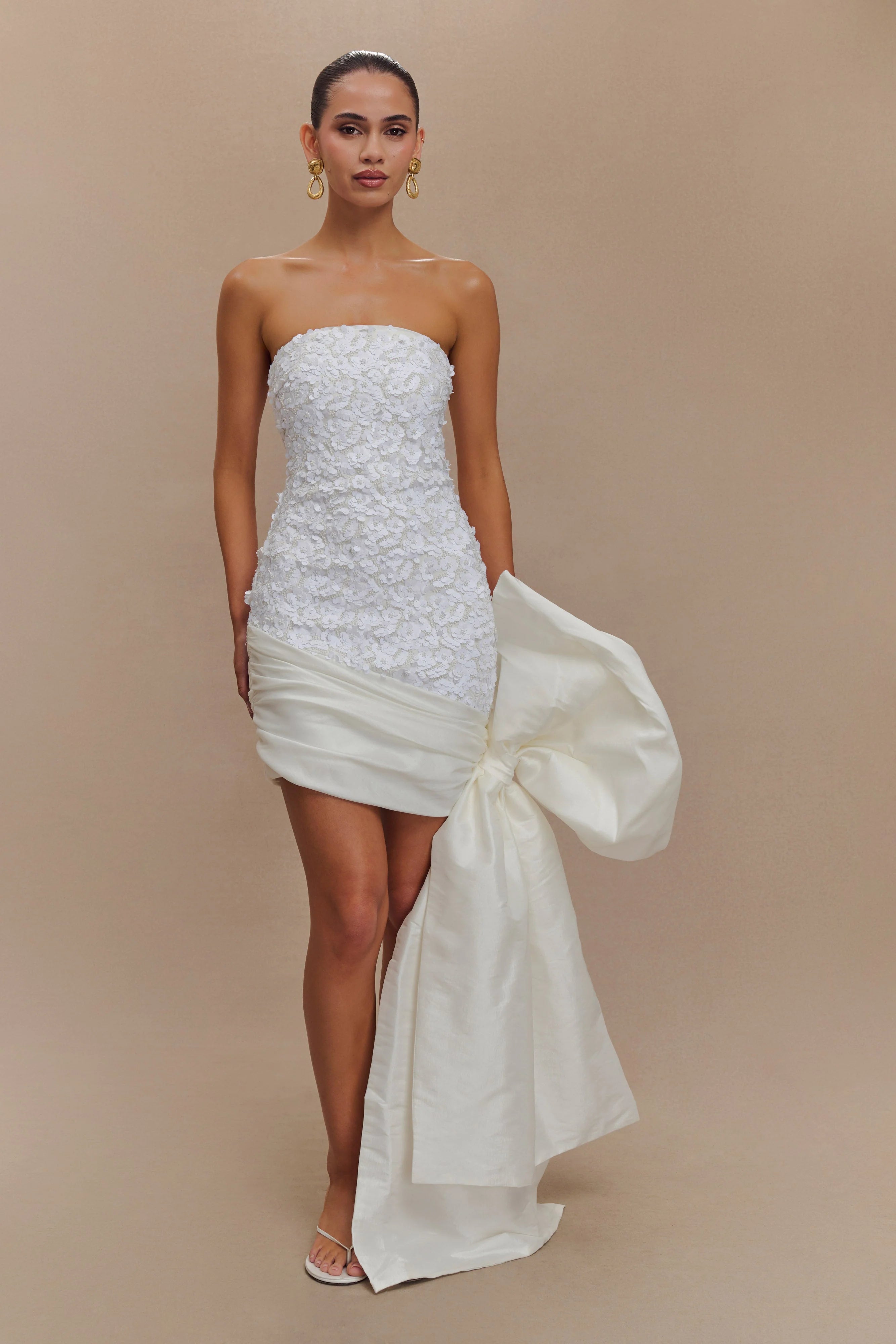 Franka Strapless Bow Mini Dress White