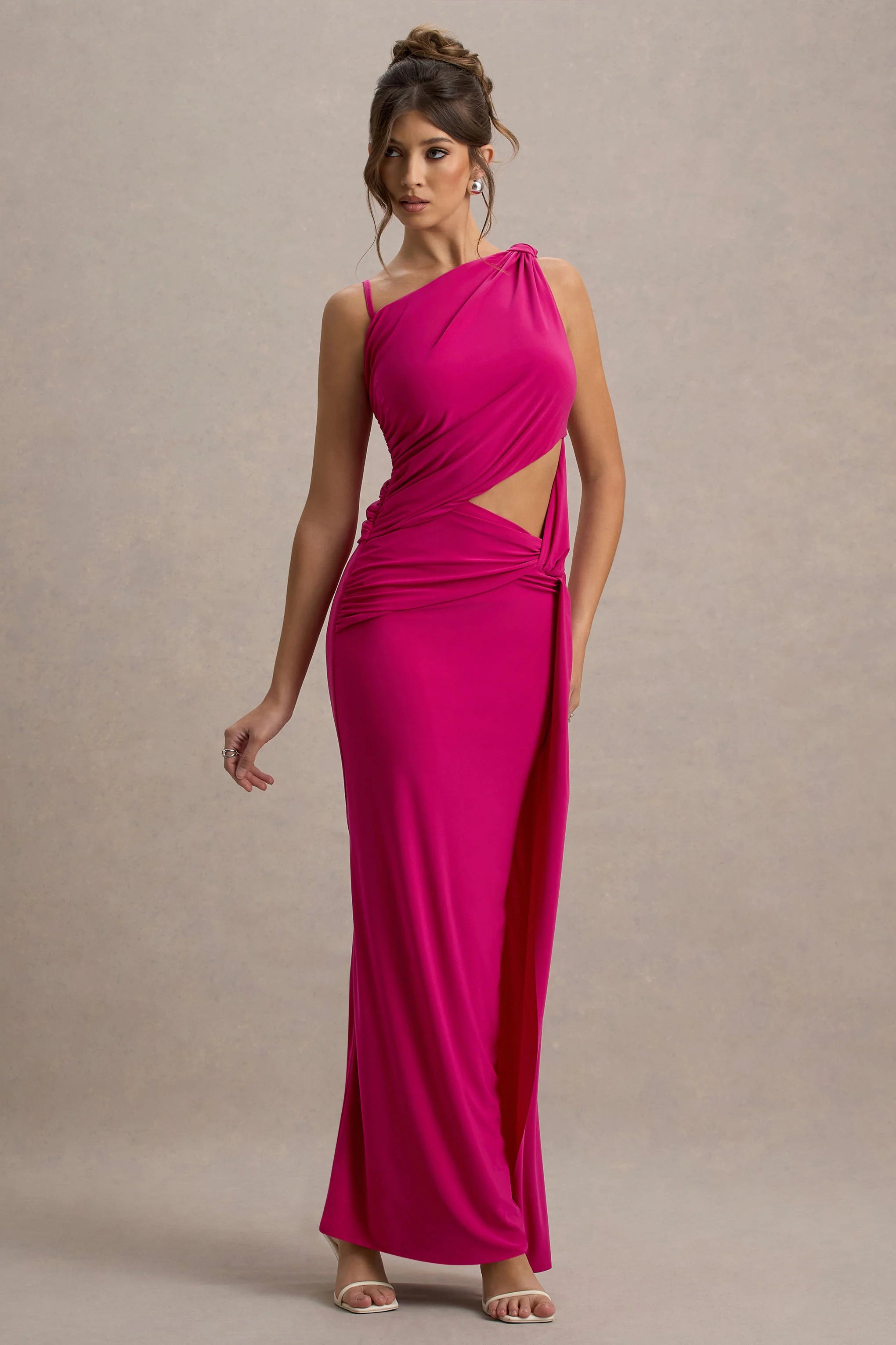 Storm Hot Pink Asymmetric Maxi Dress With Cut Out Details