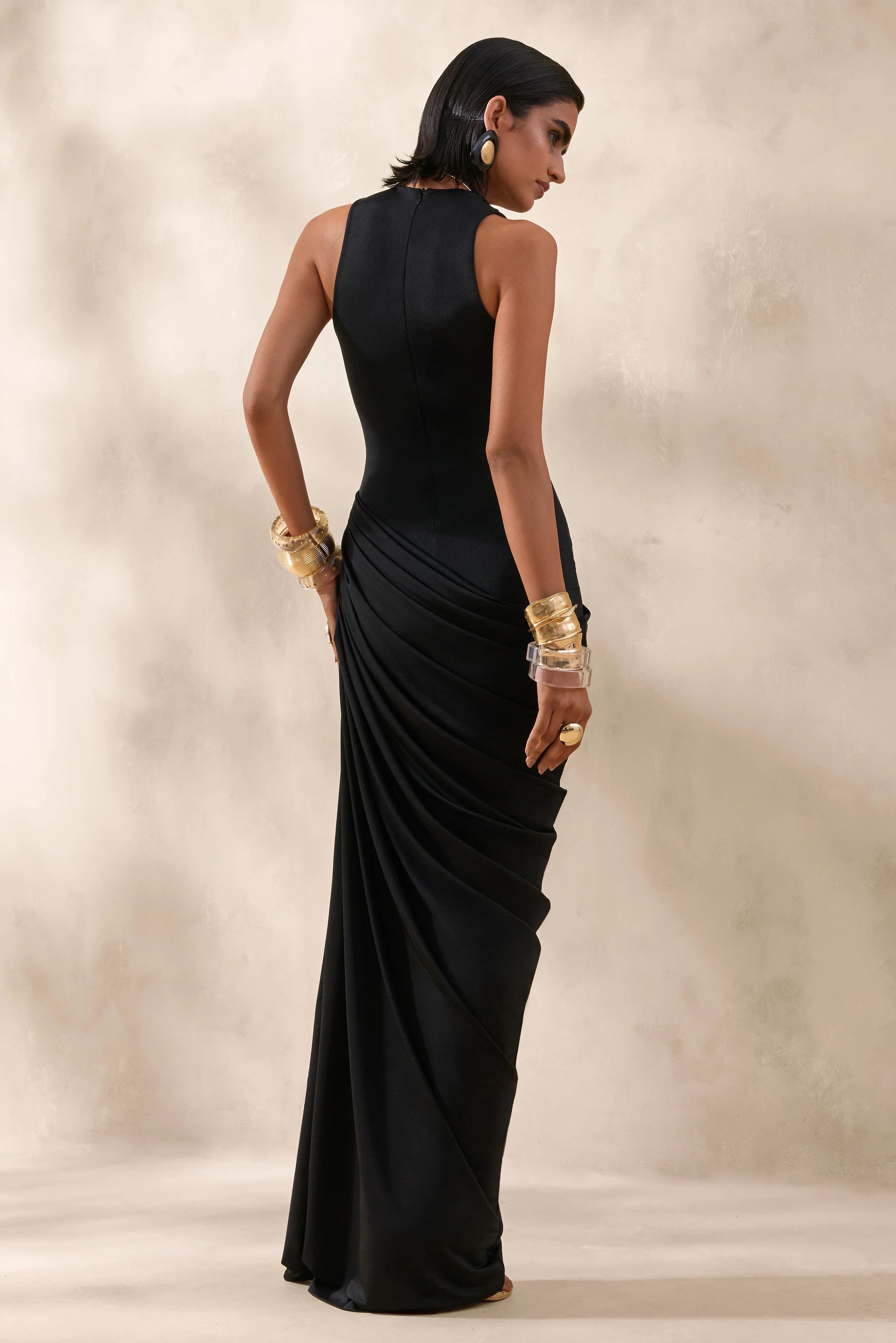 Mademoiselle Black Cowl Neck Maxi Dress With Draped Detailing