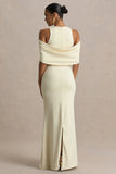 Yulia Sand High Neck Maxi Dress With Cape Sleeves