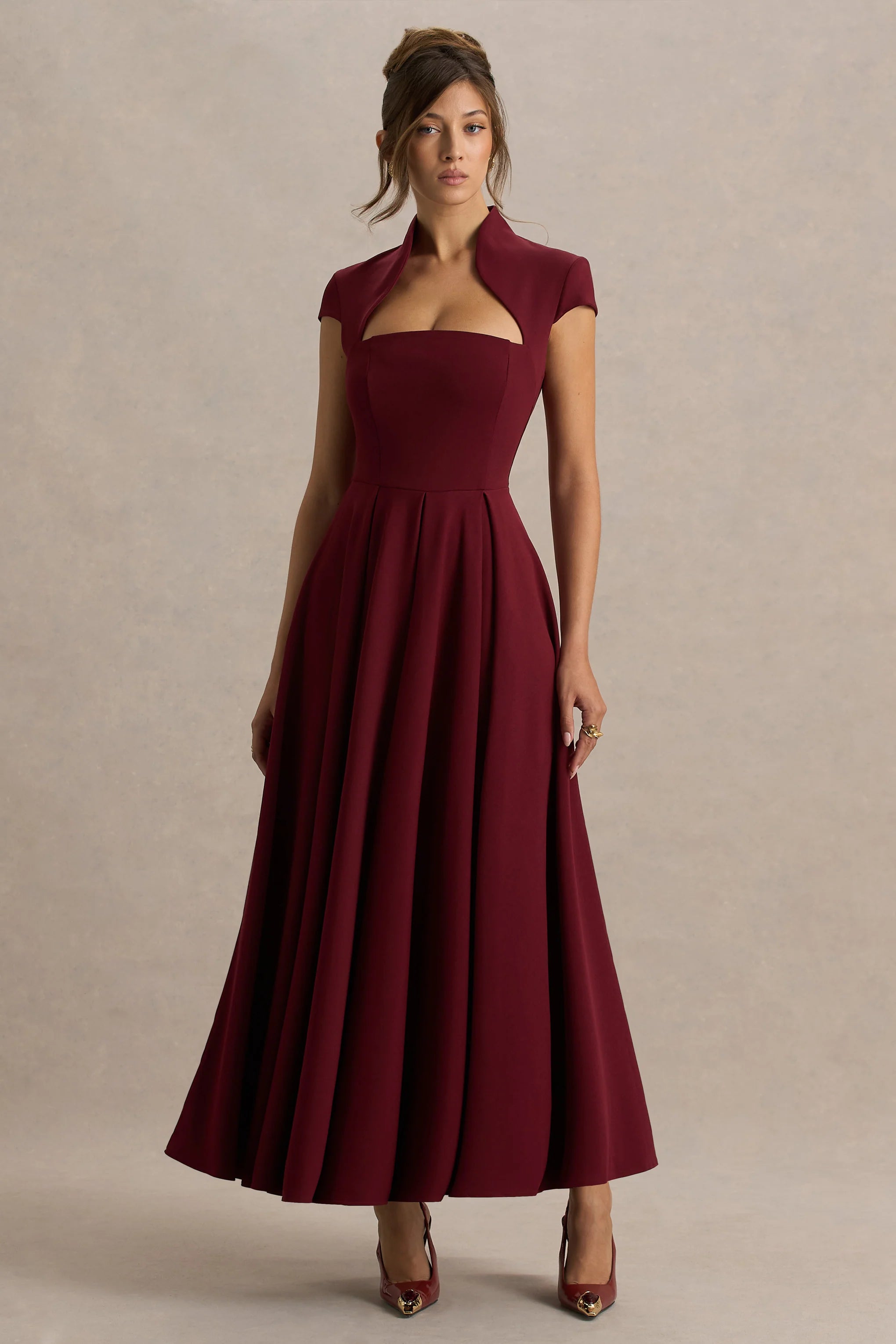 Scarlett Burgundy Square Neck Maxi Dress