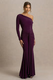 Clover Burgundy Asymmetric Neck Wrapped Maxi Dress With Sash