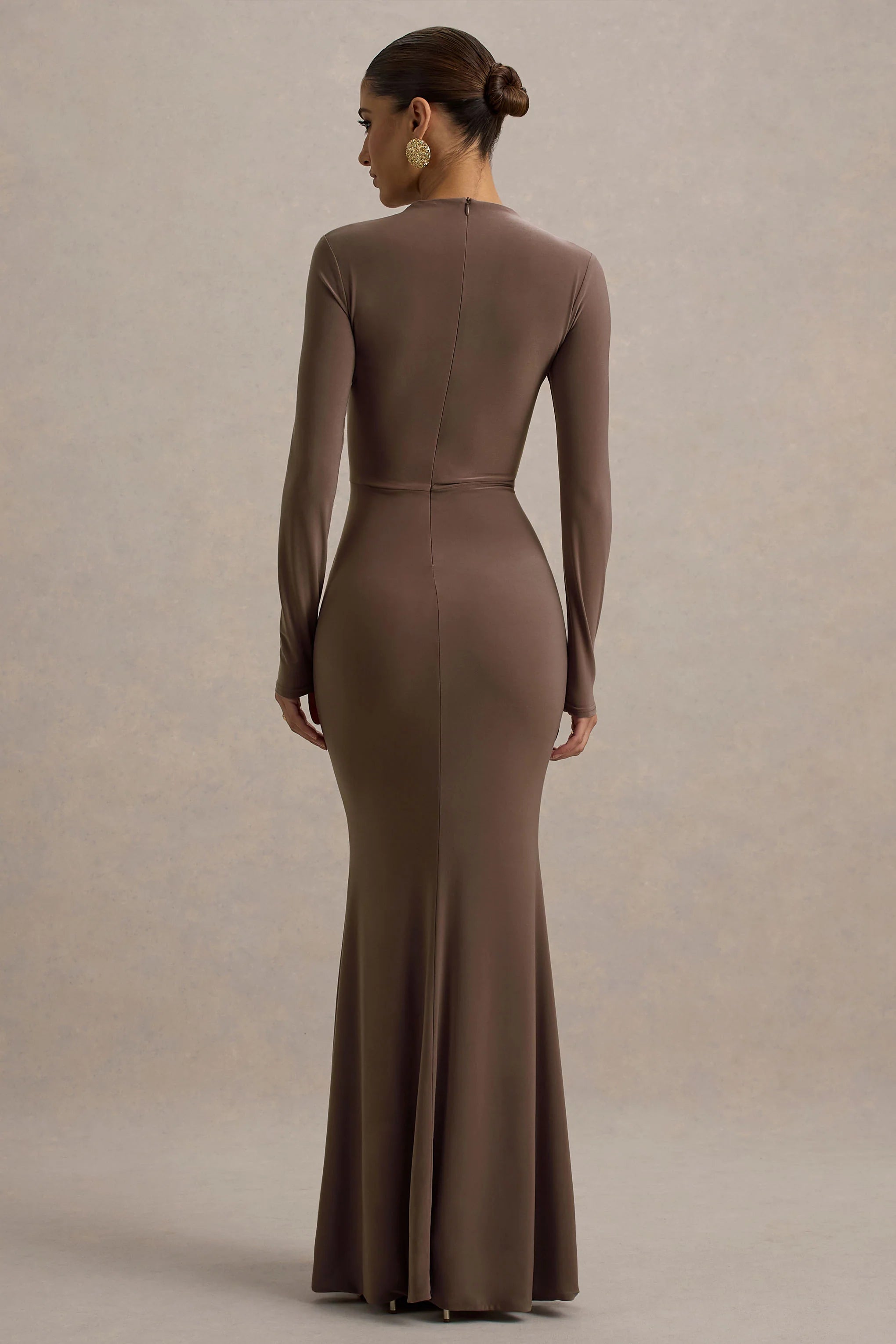 Reid Brown Long Sleeve Gathered Maxi Dress