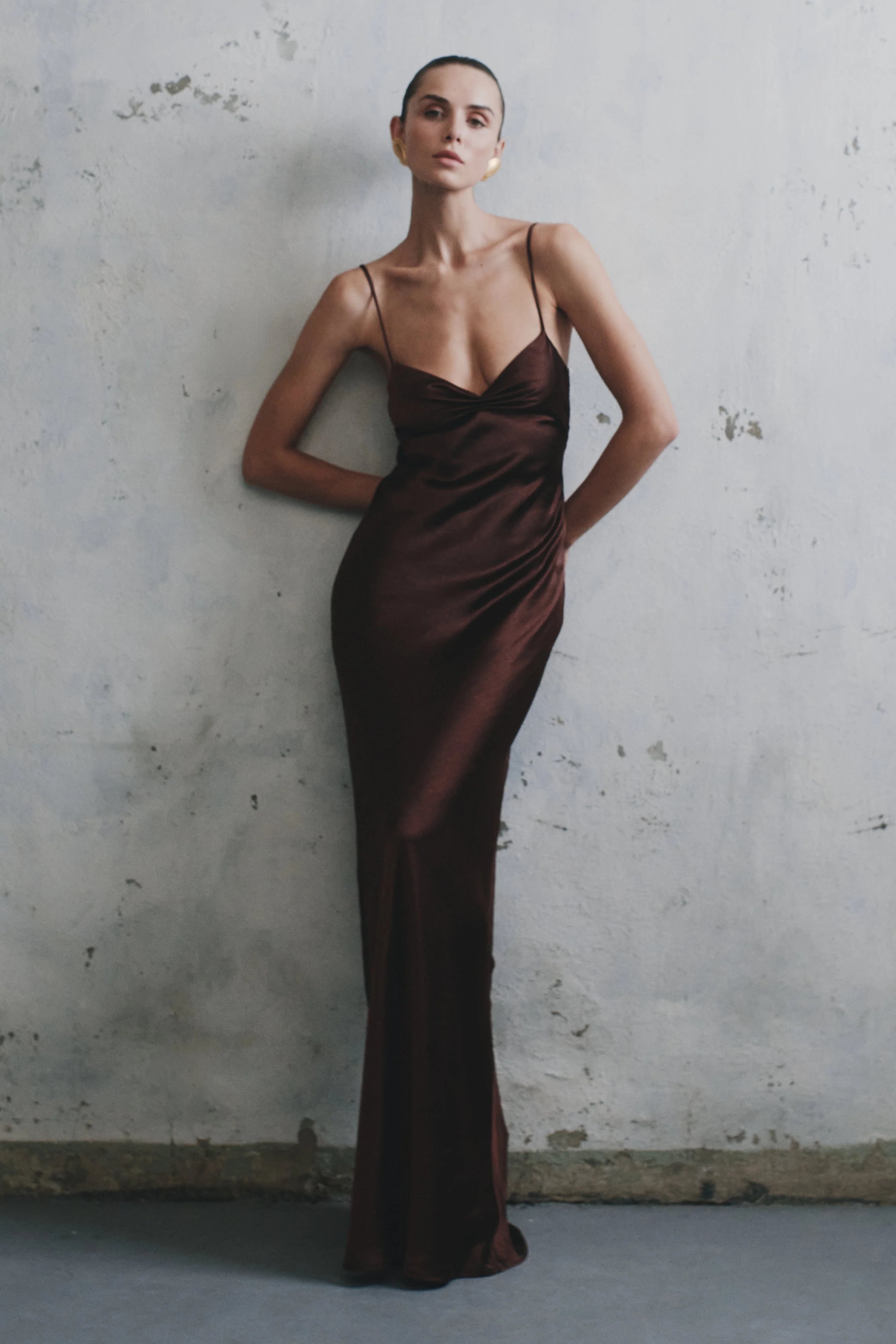 Lilly Sweetheart Satin Maxi Dress Dark Chocolate