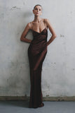Lilly Sweetheart Satin Maxi Dress Dark Chocolate