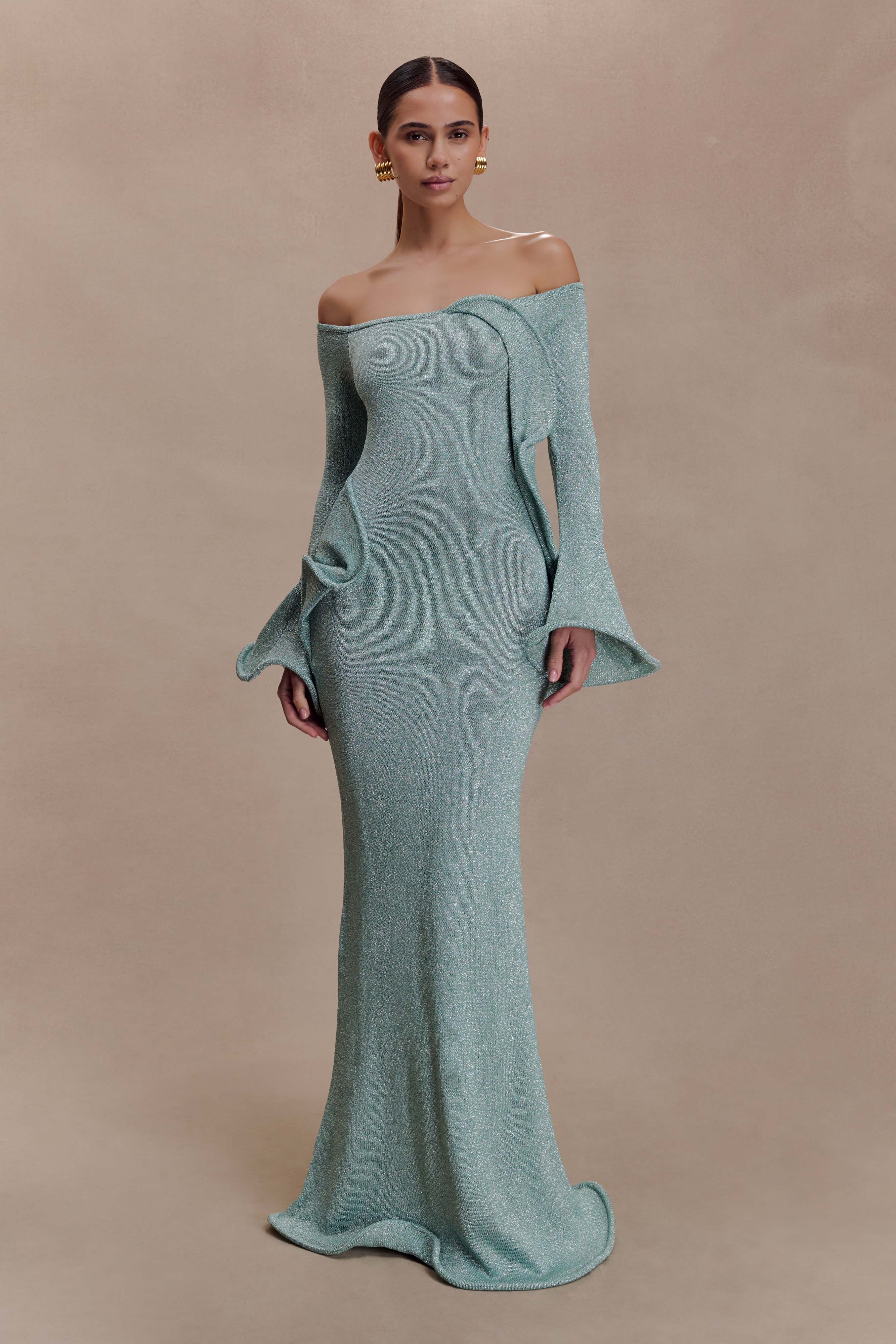 Sandrine Lurex Knit Maxi Dress Aqua