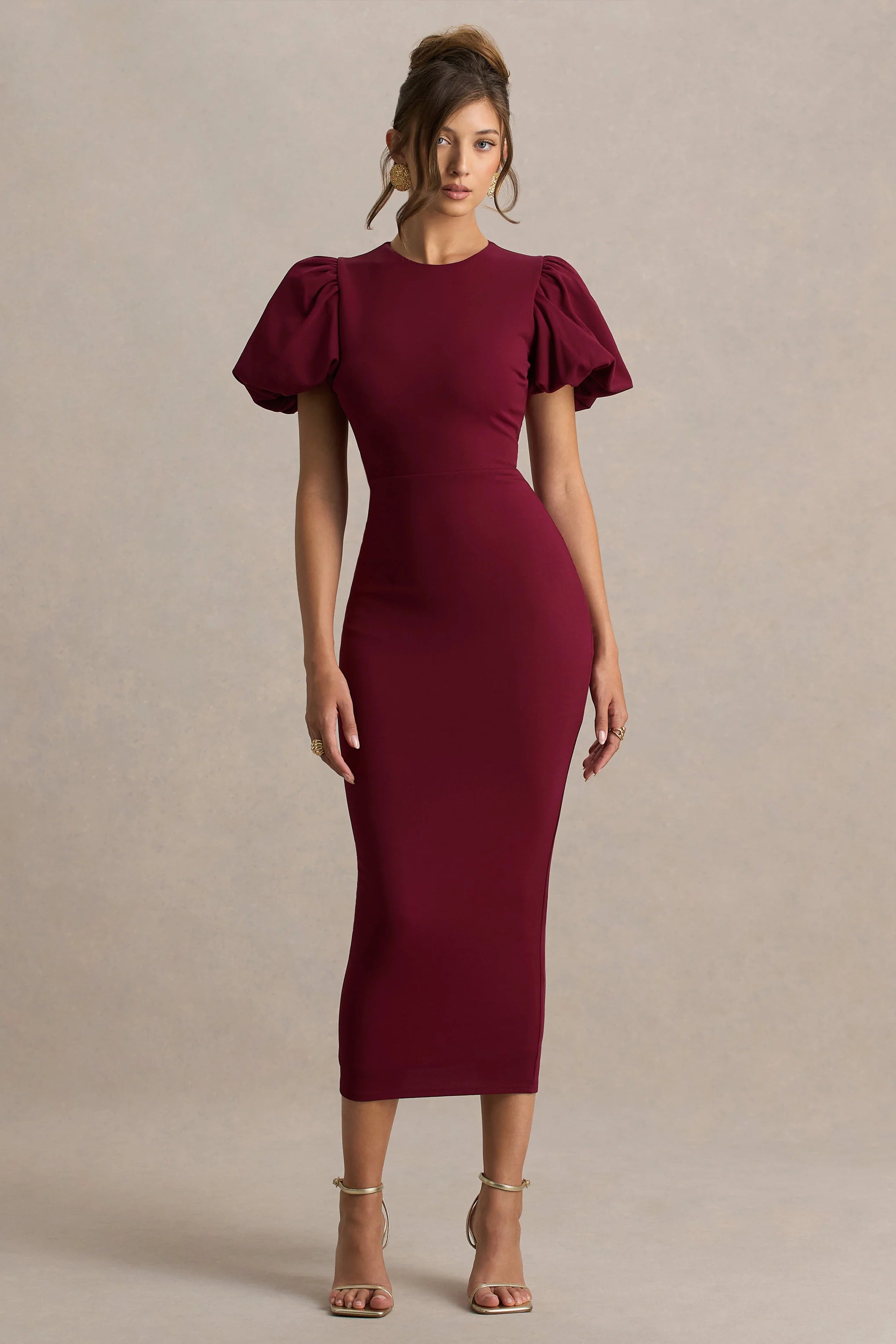 Dakota Burgundy Puff Sleeve Midi Dress
