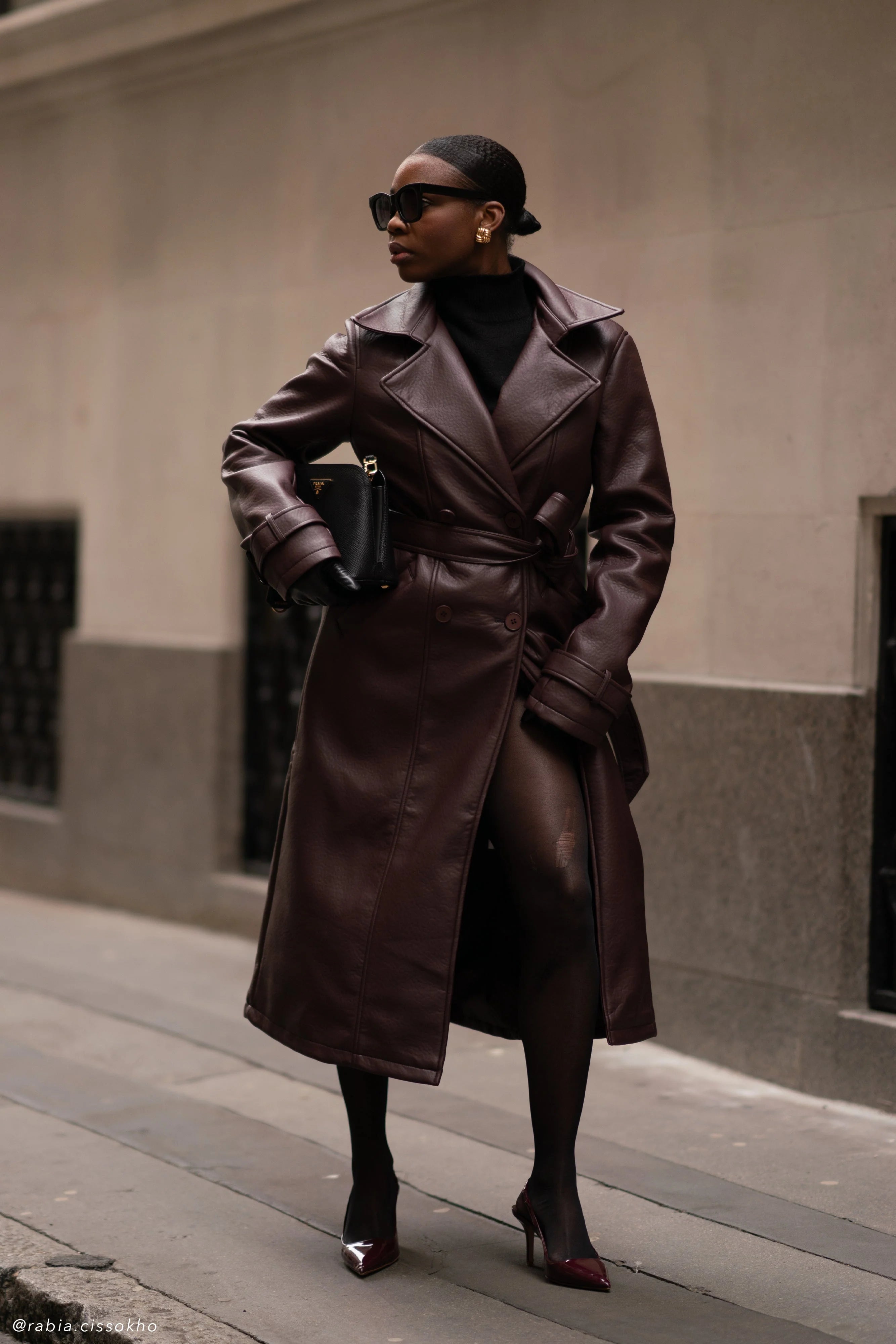 Tarah Faux Leather Trench Coat Cacao Brown