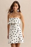 Nelly White Black Polka Dot Square Neck Mini Dress