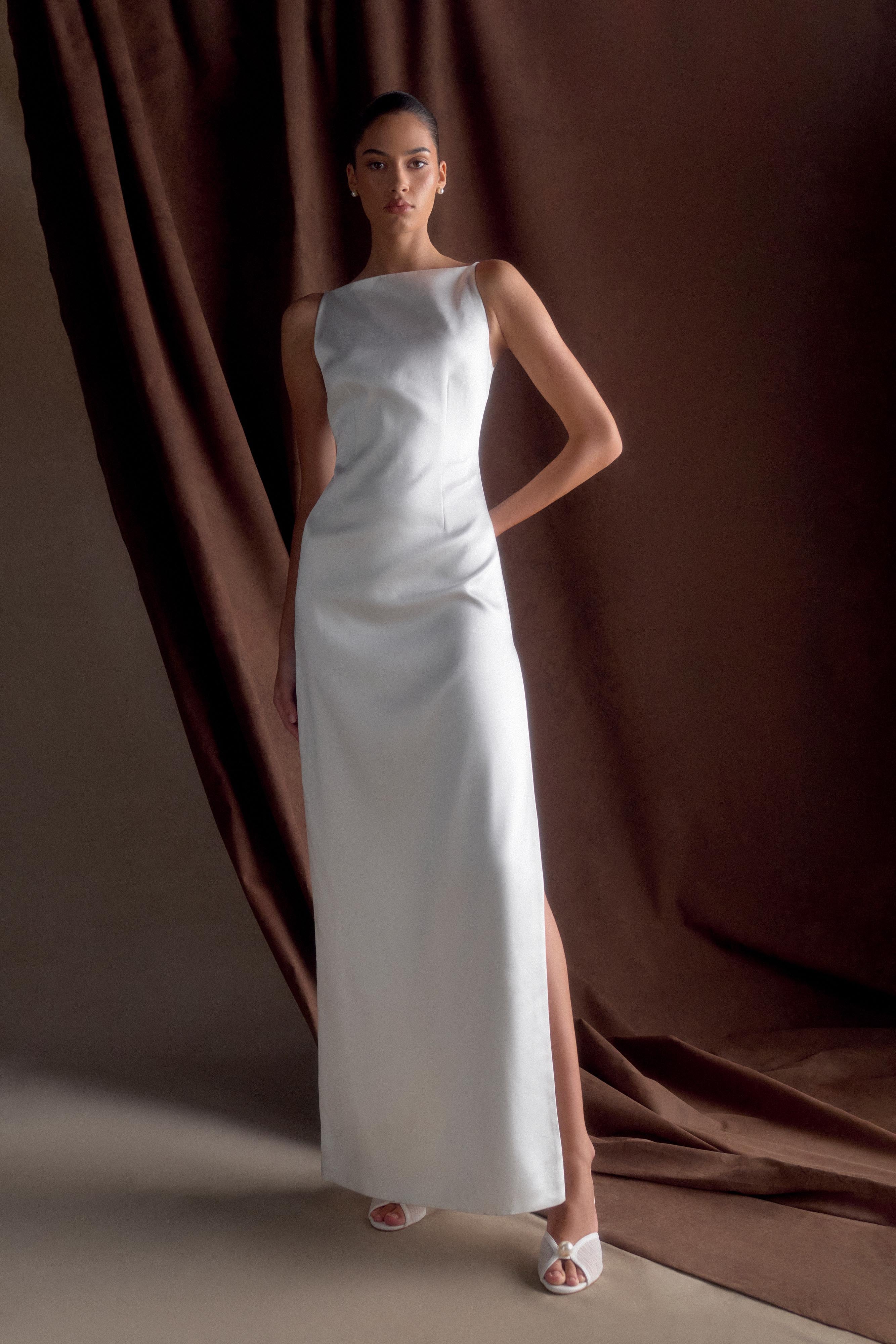 Violet Sleeveless Satin Maxi Dress White