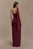Mattea Slinky And Mesh Maxi Dress With Scarf Burgundy