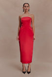 Ophelia Peplum Satin Maxi Dress Red
