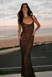 Jasmyn Hot Fix Maxi Dress With Mesh Back Chocolate