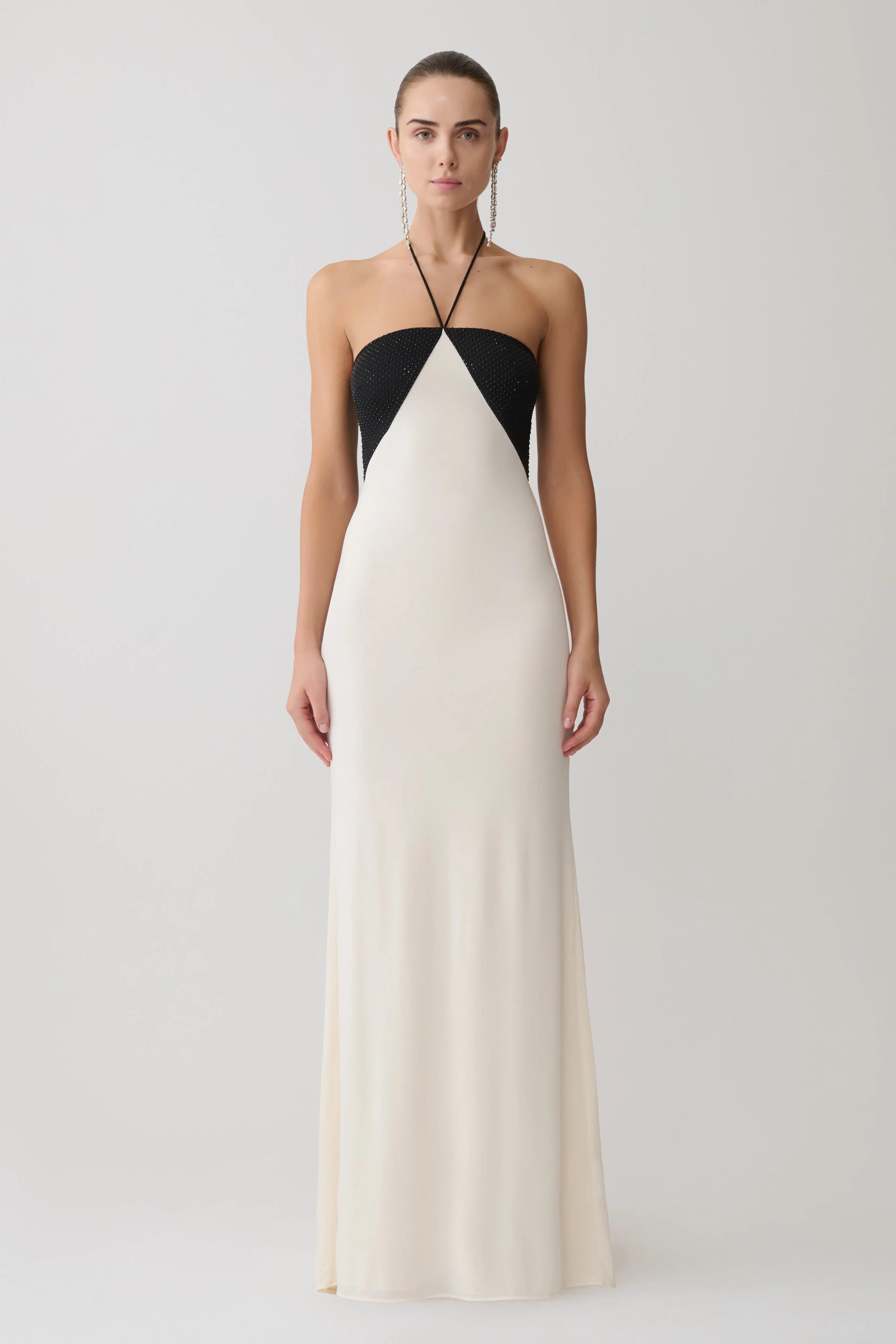 Hien Sequin Halter Maxi Dress Black Ivory