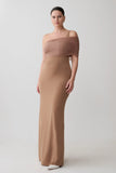 Hanh One Shoulder Mesh Maxi Dress Tan