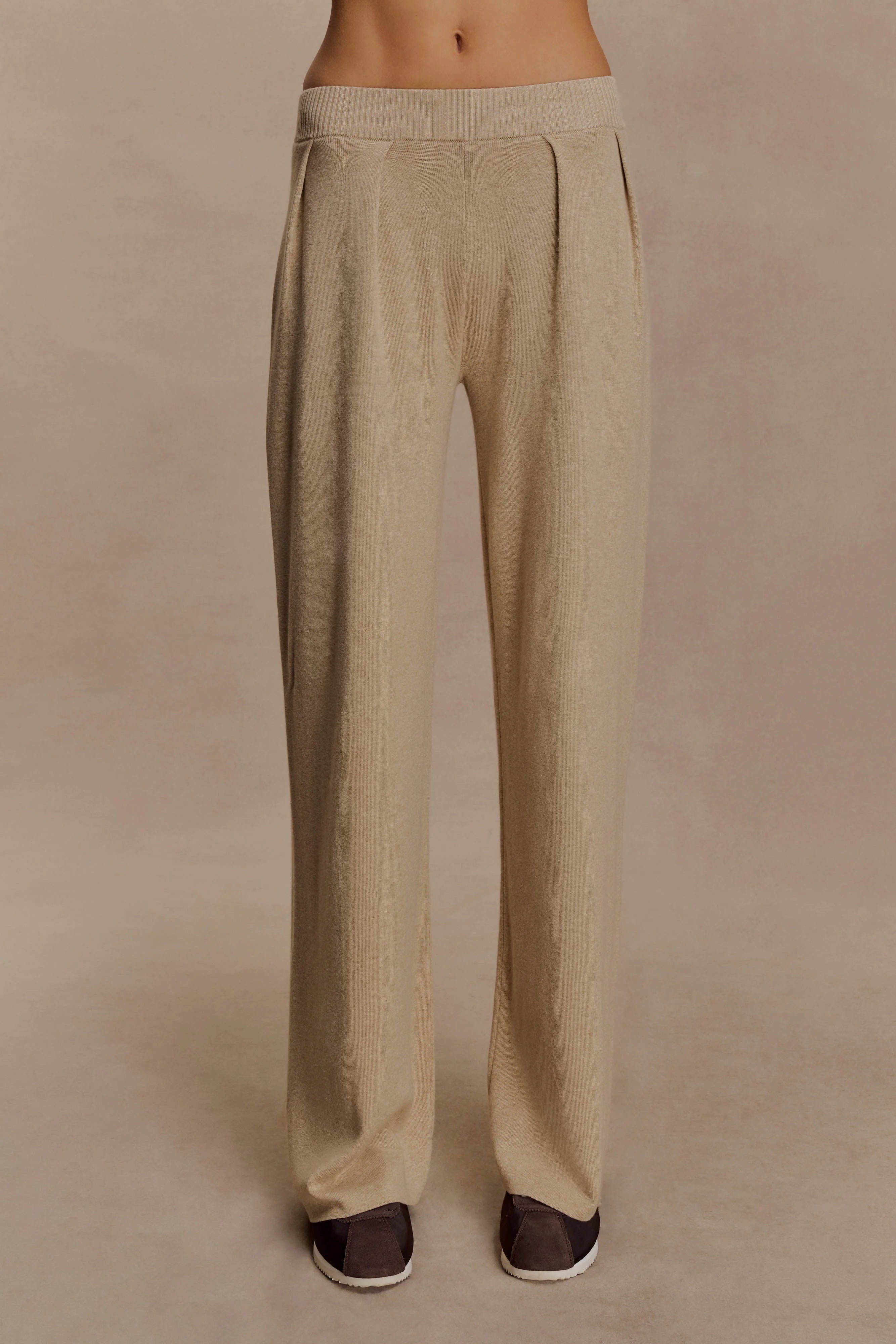 Frannie Gathered Silk Blend Knit Pants Sand