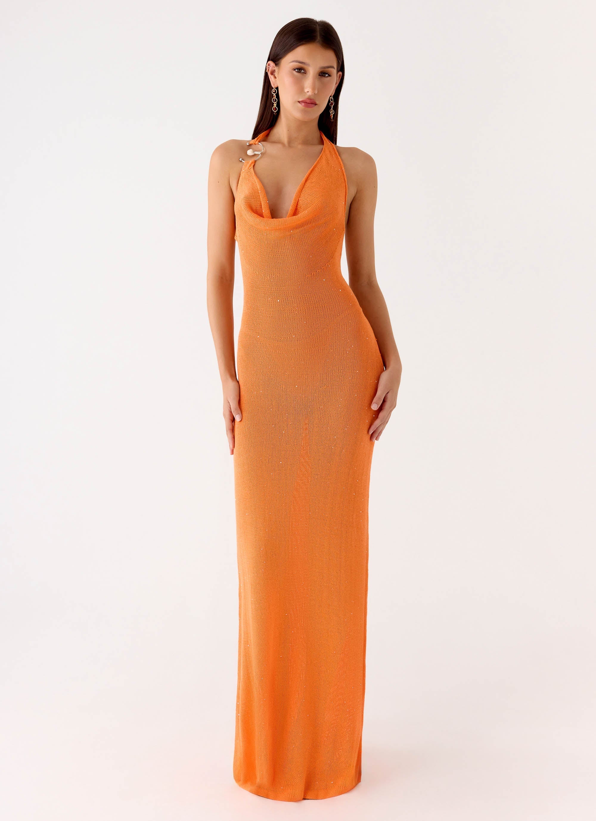 Delfina Cowl Knit Maxi Dress Orange