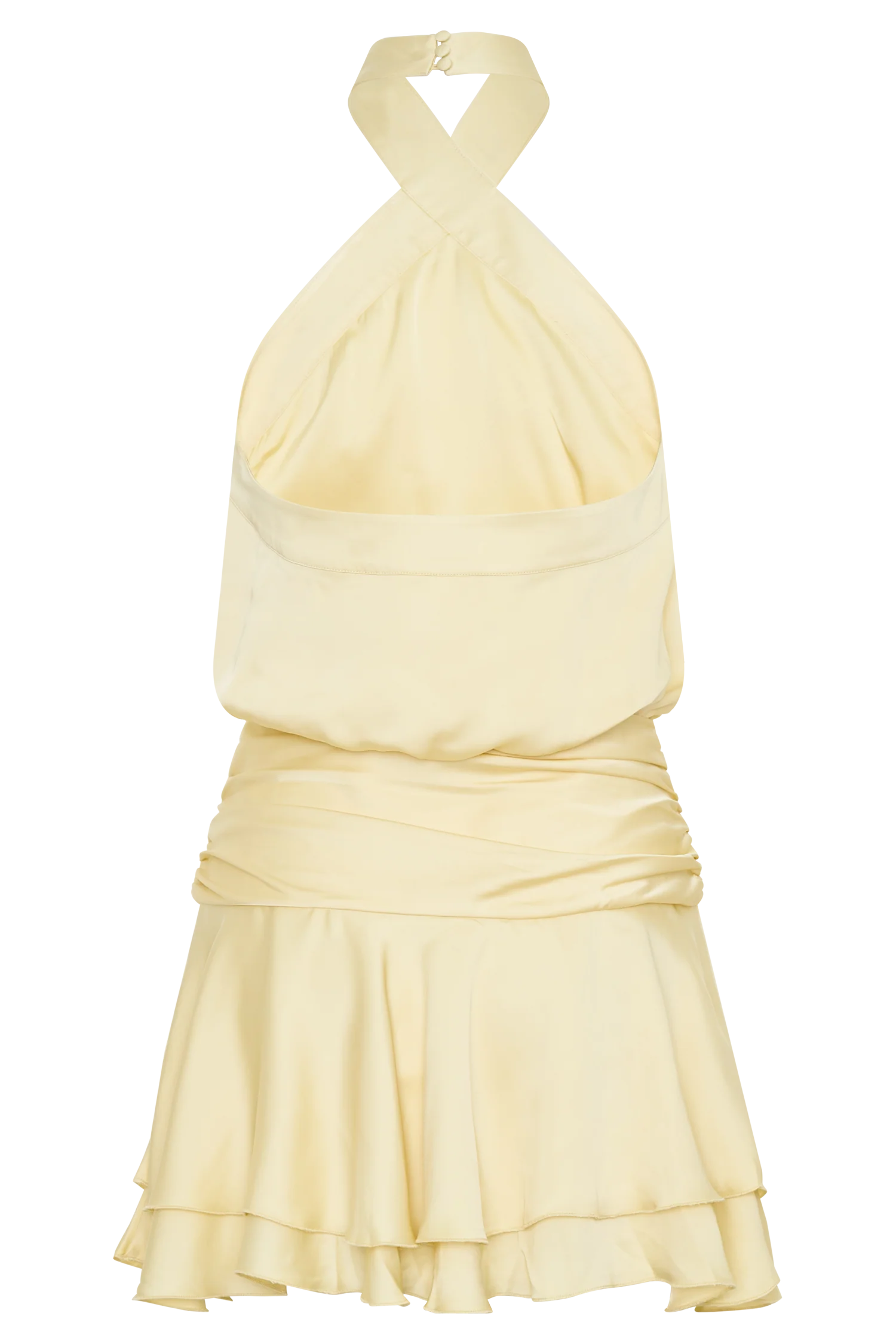 Poppy Satin Halter Mini Dress Lemon