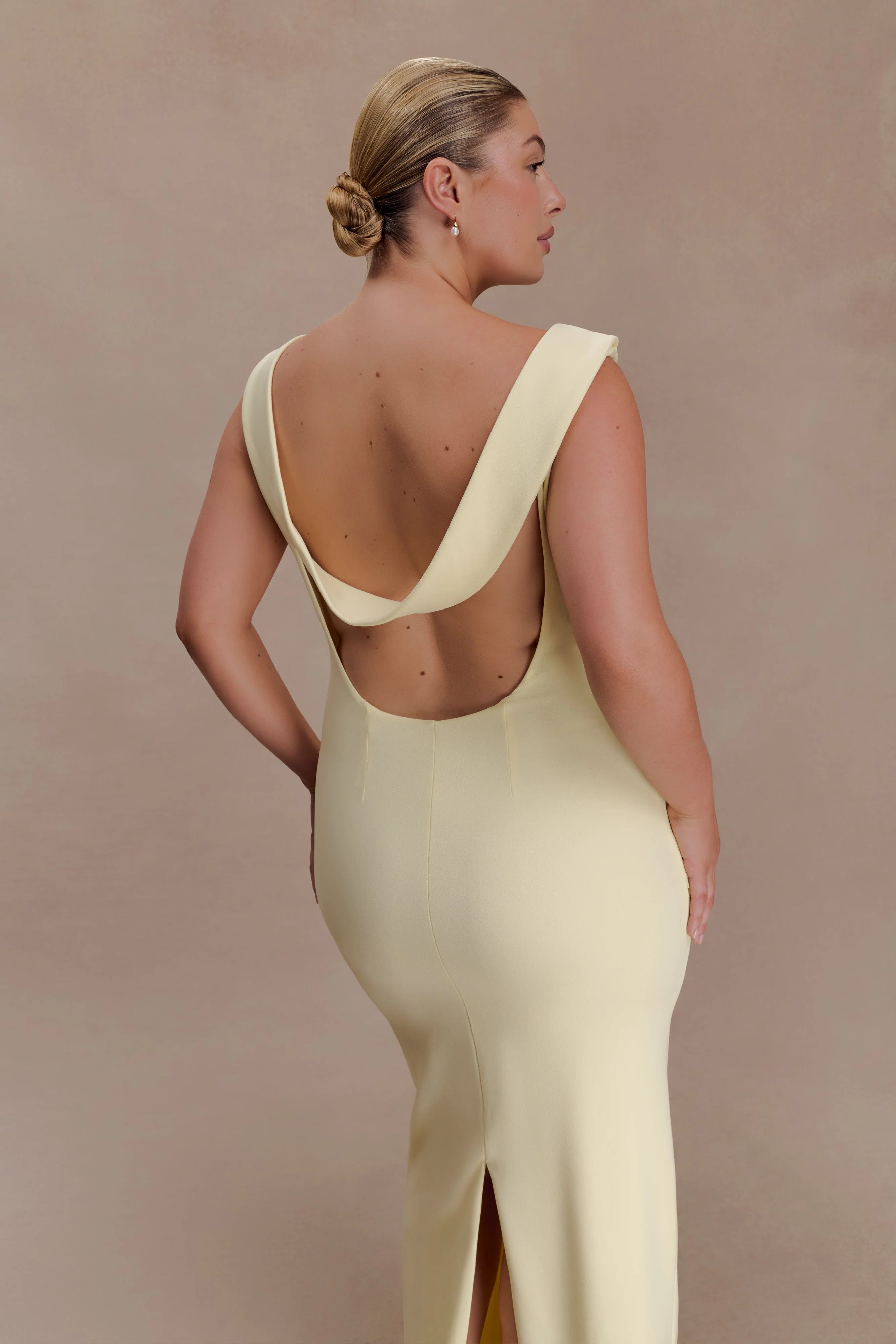 Galilea Crepe Draped Maxi Dress Lemon