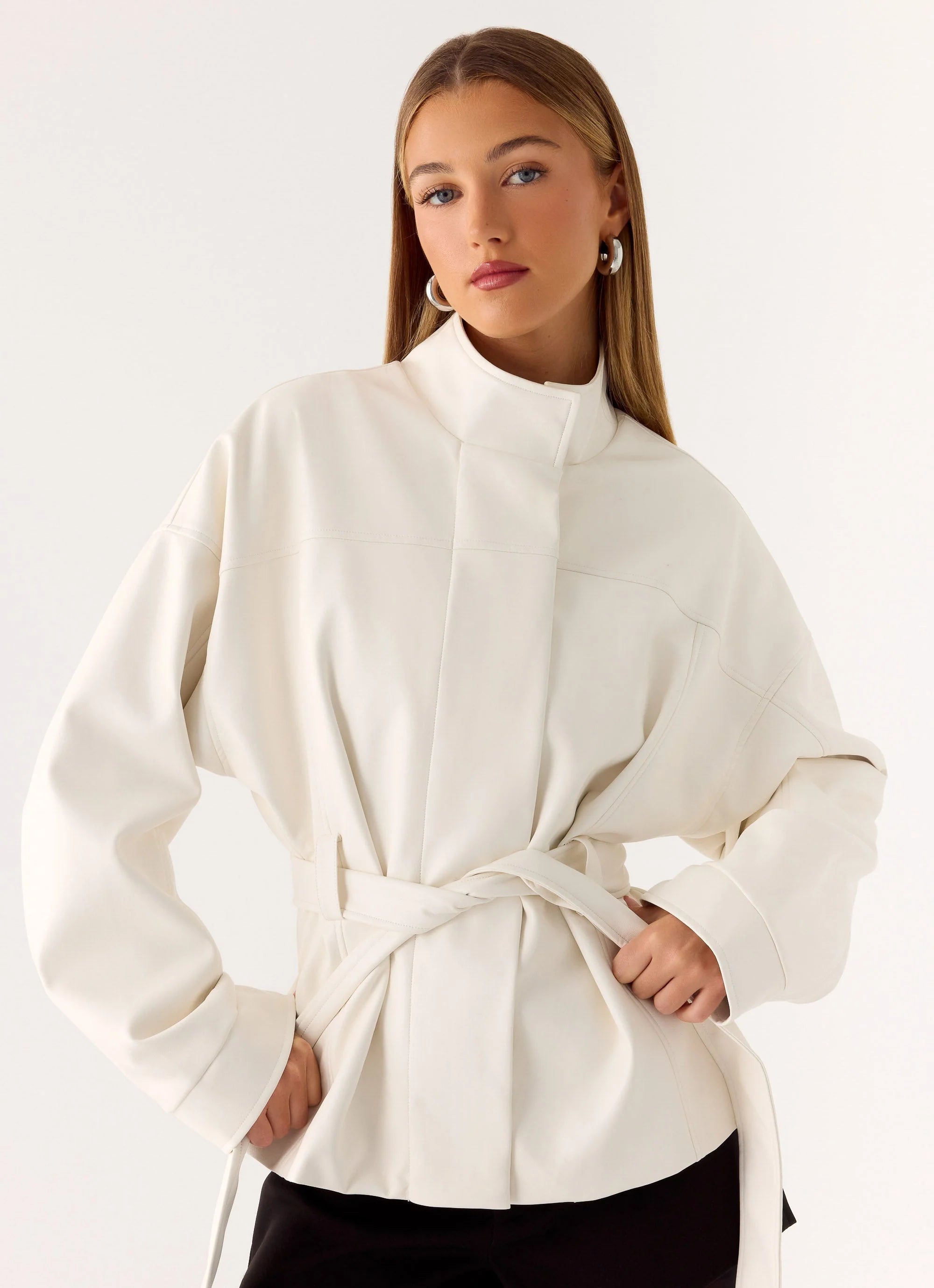 City Light Tie Waist Trench Jacket Ivory