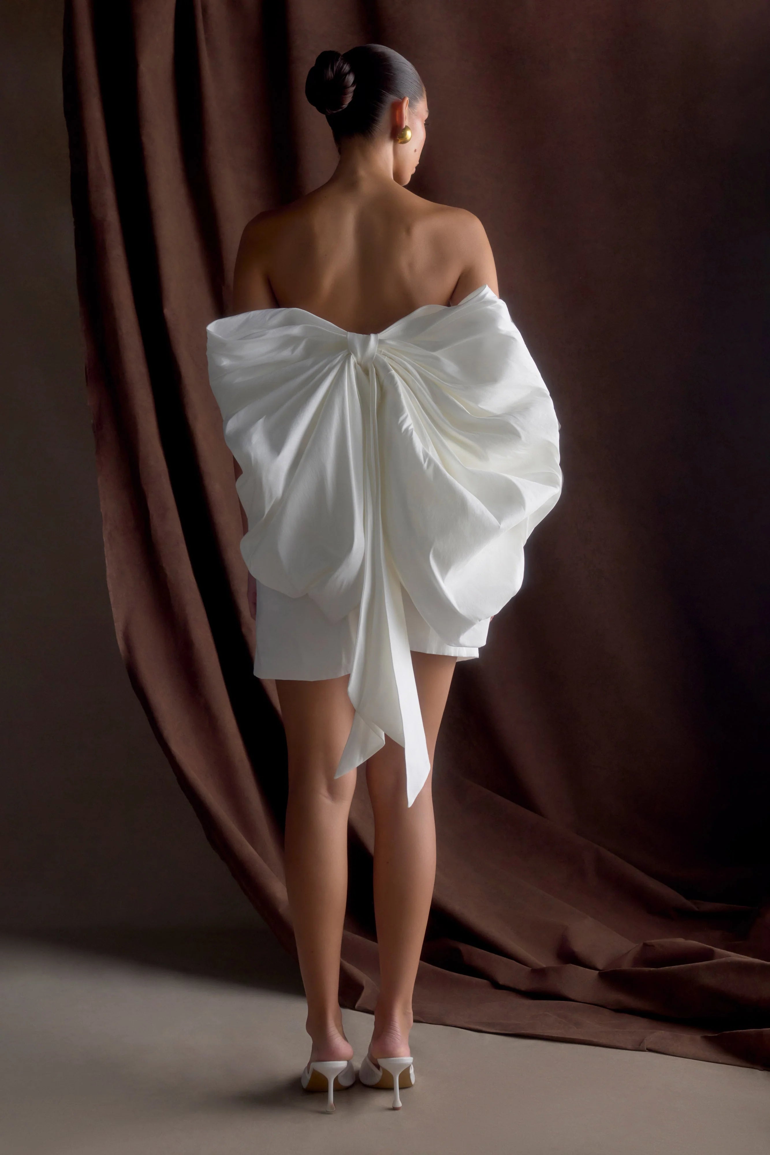 Suzette Taffeta Bow Mini Dress White