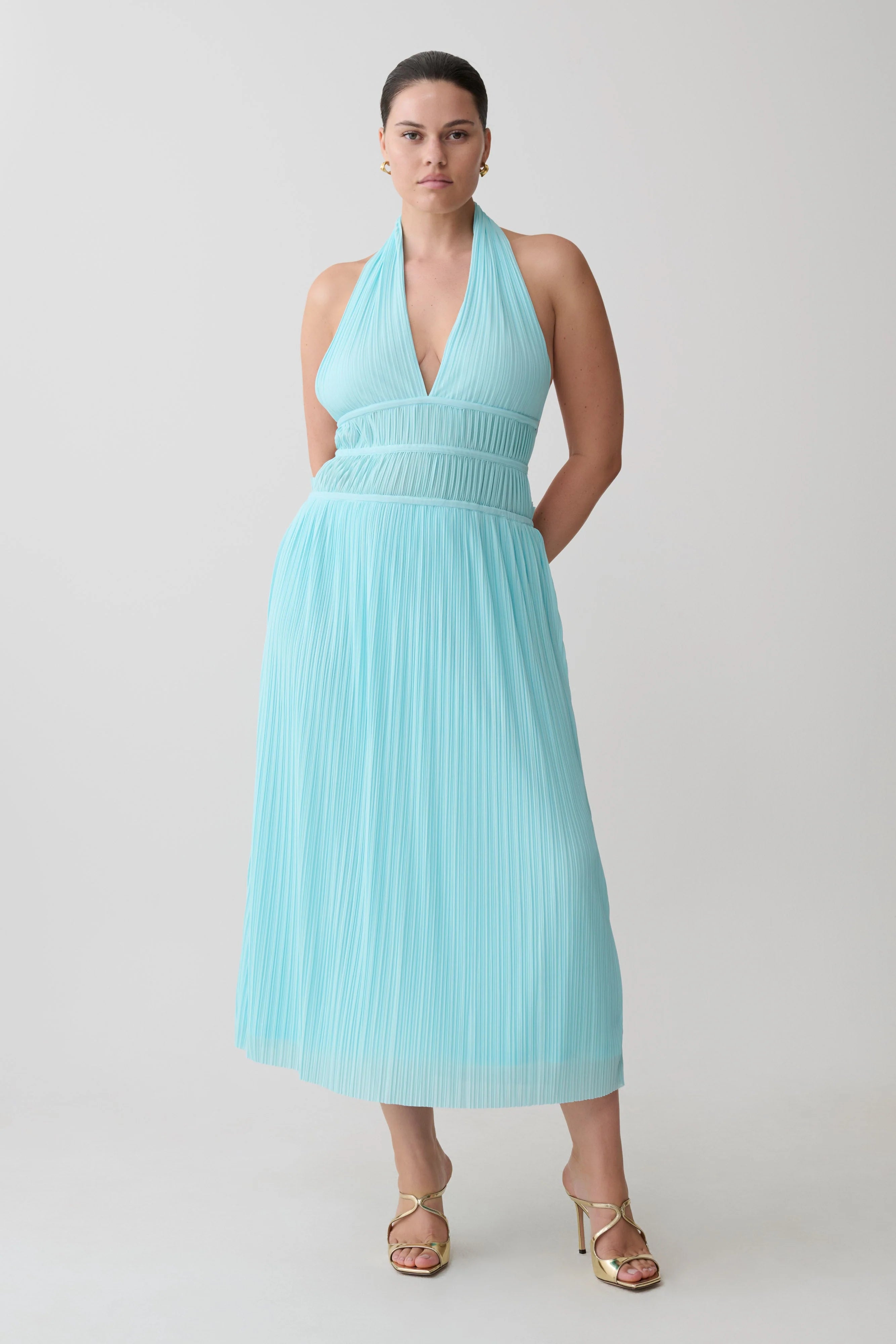Thien Cowl Halter Midi Dress Blue