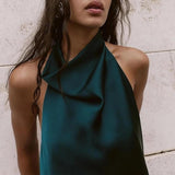 Women Halter Top Cowl Neck Backless Satin Silk Tank Tops Elegant Going Out Clubwear