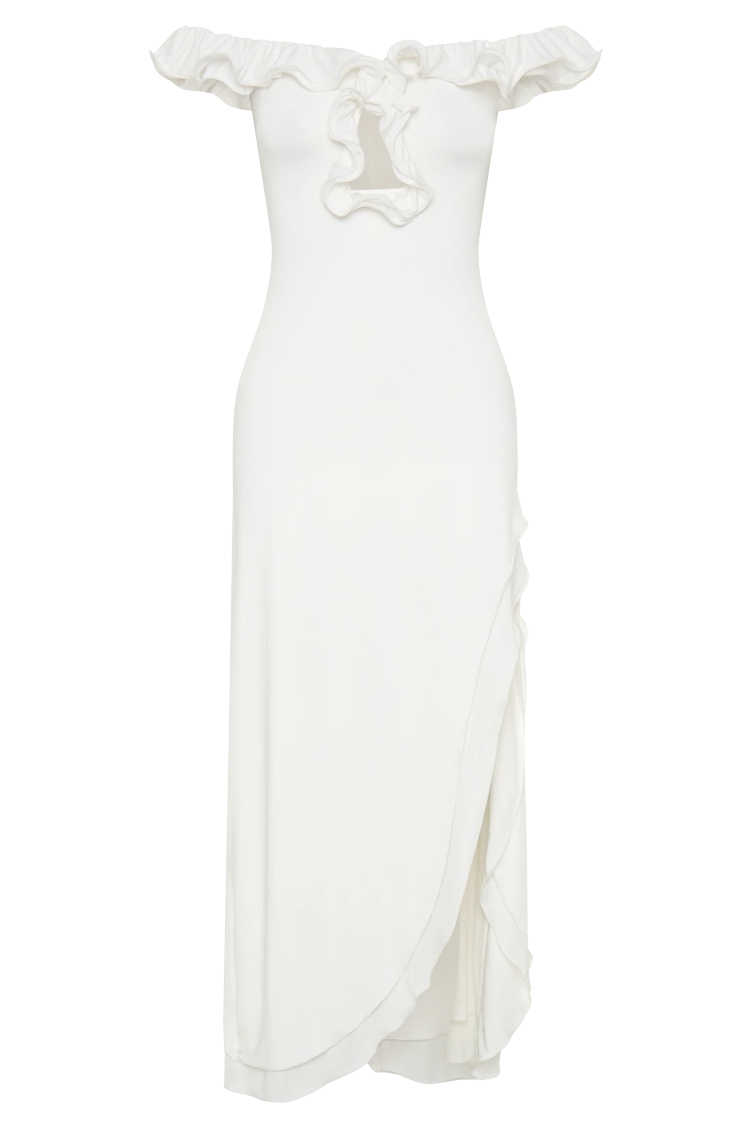 Allegra Off Shoulder Ruffle Midi Dress Ivory