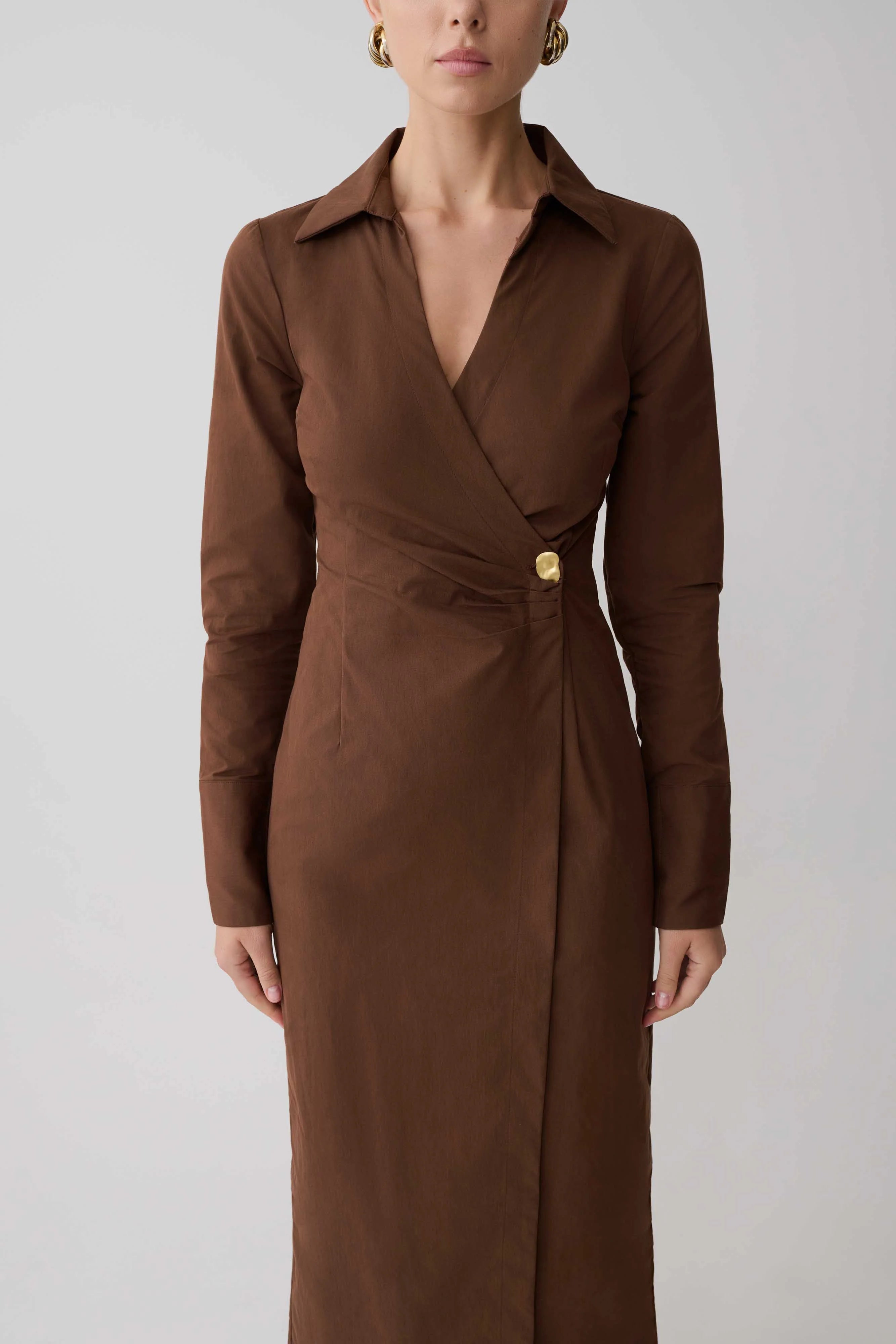 Mikaila Asymmetric Shirt Dress Dark Chocolate