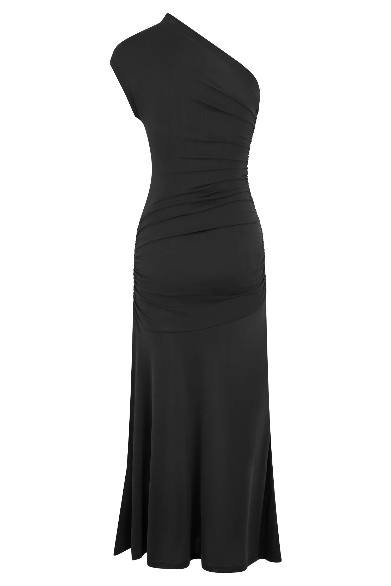 Chloe Peached Jersey One Shoulder Midi Dress Black