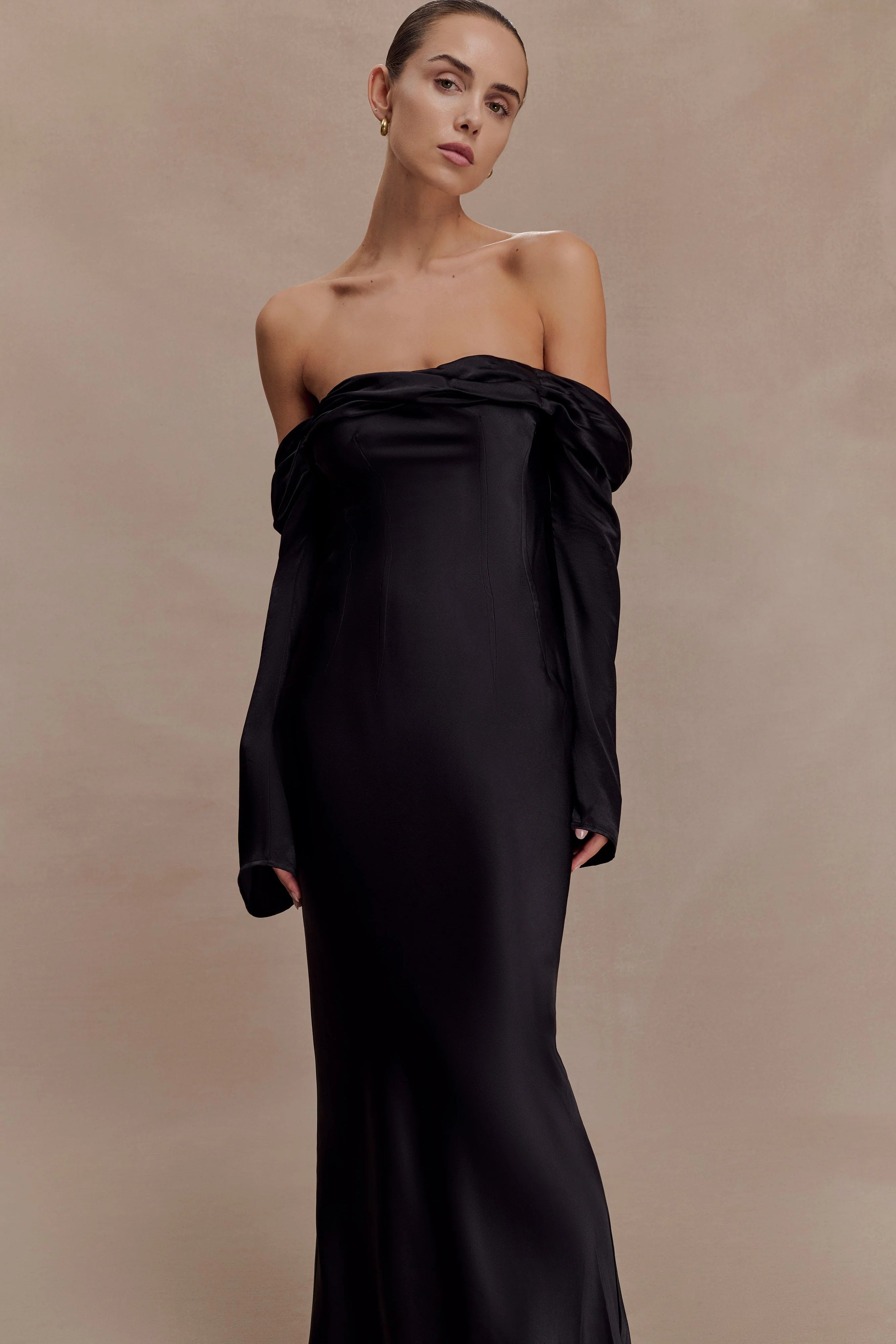 Giselle Off Shoulder Cowl Neck Maxi Dress Black