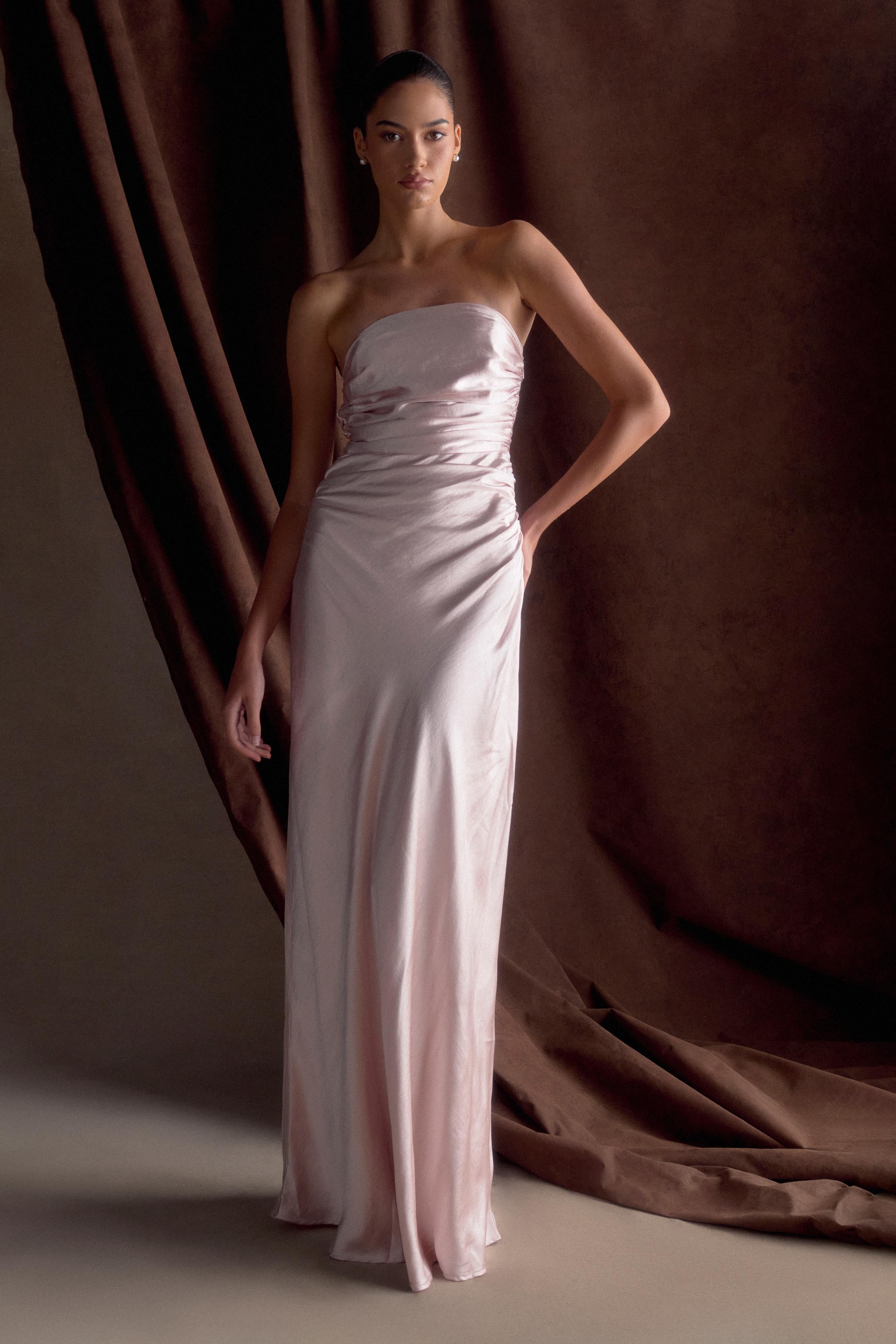 Cedar Strapless Satin Maxi Dress Soft Pink