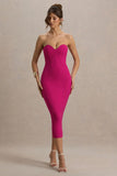Nina Dark Pink Structured Strapless Corset Midi Dress