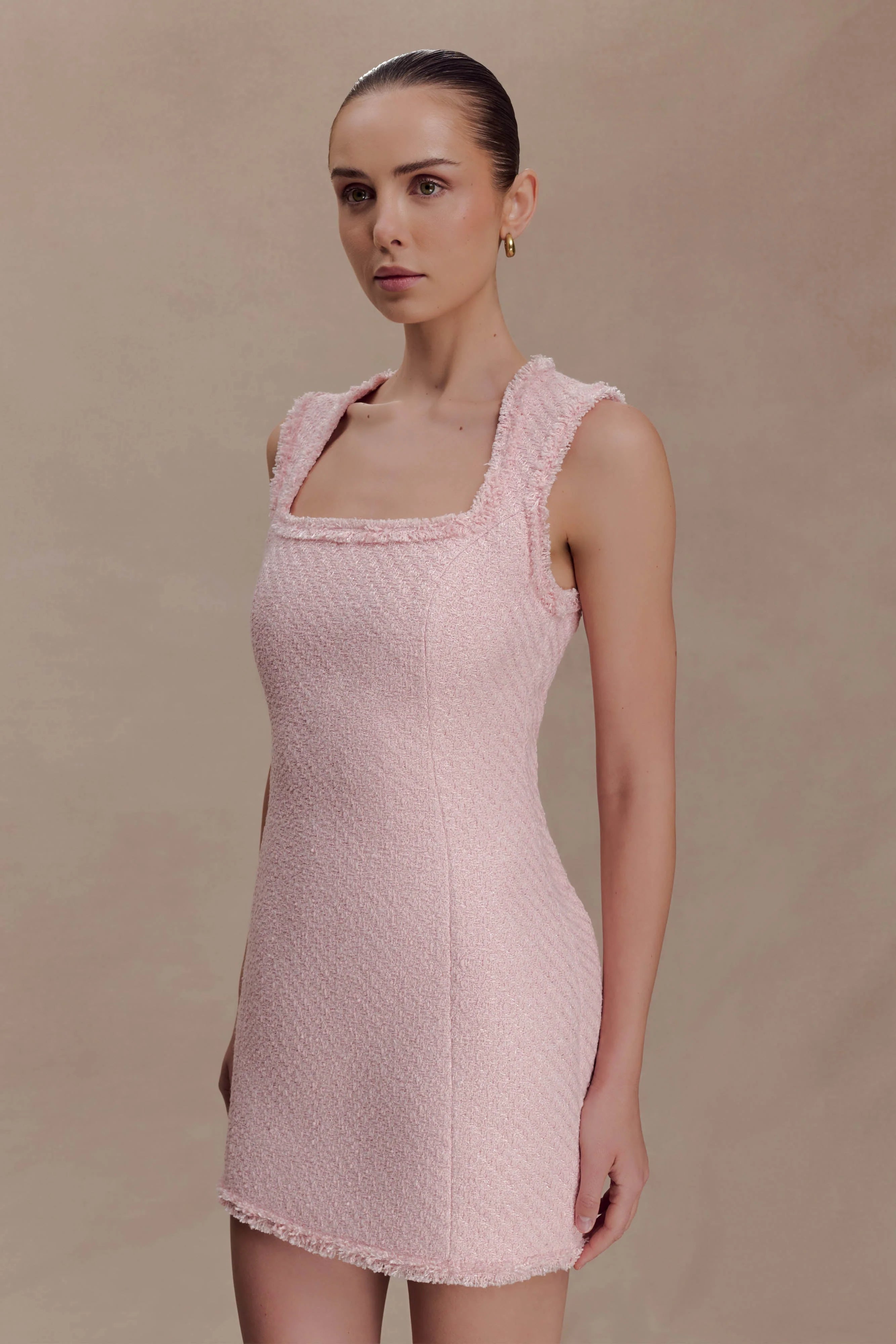Lea Tweed Sleeveless Mini Dress Baby Pink