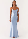 Too Sweet Satin Maxi Dress Blue